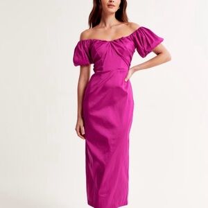 NWT Abercrombie & Fitch Fuchsia Off-Shoulder Midi Dress